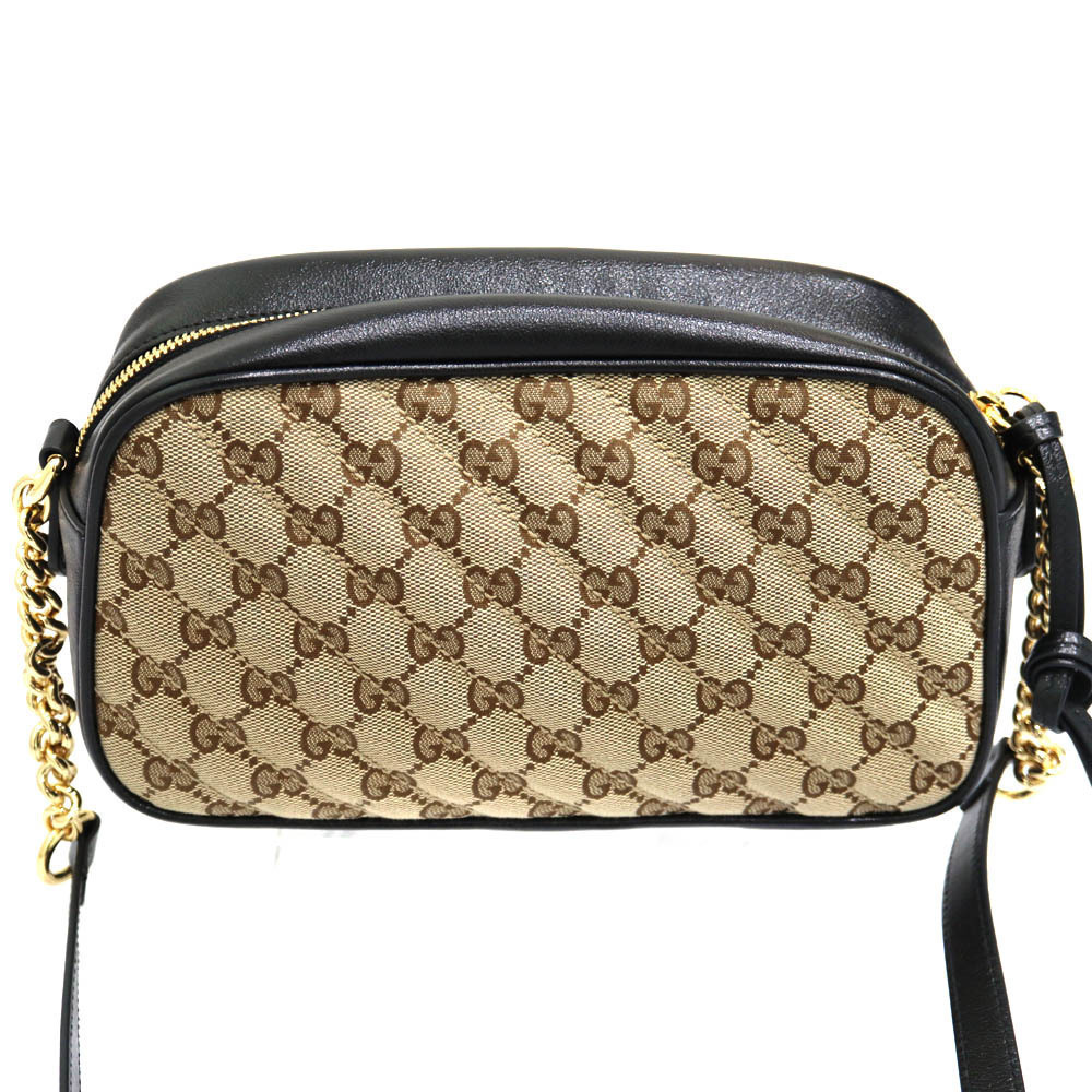 Gucci Marmont Canvas Black Beige Shoulder GG Bag Leather - Picture 1 of 6